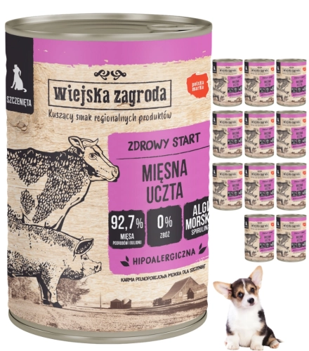 Wiejska Zagroda Junior Mięsna Uczta mokra karma dla szczeniąt bez zbóż 12x 400g