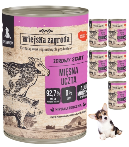 Wiejska Zagroda Junior Mięsna Uczta mokra karma dla szczeniąt bez zbóż 6x 400g