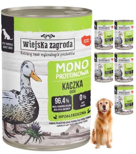 Wiejska Zagroda kaczka monobiałkowa pełnoporcjowa mokra karma dla psa 6x 400g