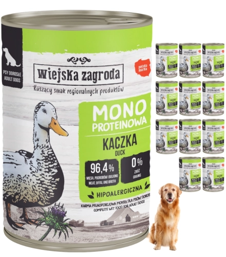 Wiejska Zagroda kaczka monobiałkowa pełnoporcjowa mokra karma dla psa 12x 400g