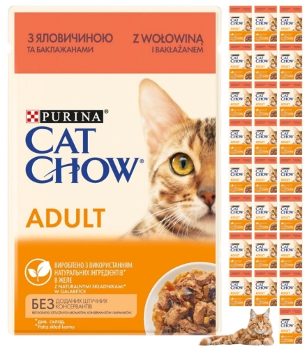 Purina Cat Chow wołowina bakłażan galaretka mokra karma dla kota 26x 85g