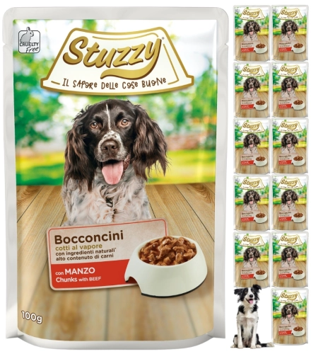 Stuzzy Bocconcini wołowina kawałki w sosie pełnoporcjowa karma dla psa 12x 100g