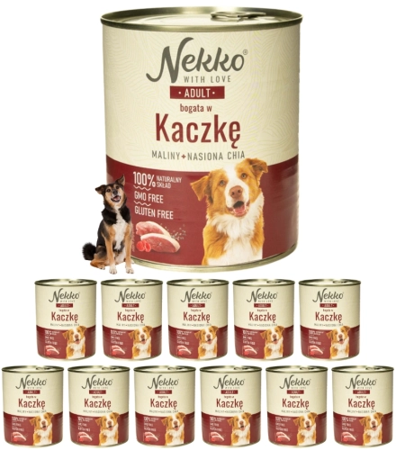 Nekko Adult kaczka maliny chia mokra karma dla psa z olejem z łososia 12x 800g