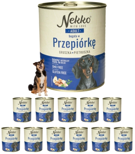 Nekko przepiórka z gruszką pietruszką mokra karma dla dorosłego psa 12x 800g