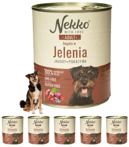 Nekko Adult jeleń z jagodami i pokrzywą mokra karma dla dorosłego psa 6x 800g
