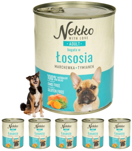 Nekko Adult łosoś marchewka tymianek mokra karma dla psa skóra sierść 6x 800g