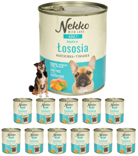 Nekko Adult łosoś marchewka tymianek mokra karma dla psa skóra sierść 12x 800g