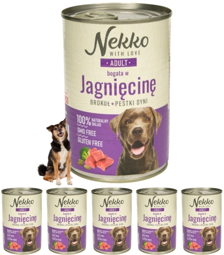 Nekko Adult jagnięcina brokuły pestki dyni mokra karma dla psa 6x 400g