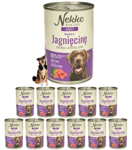 Nekko Adult jagnięcina brokuły pestki dyni mokra karma dla psa 12x 400g
