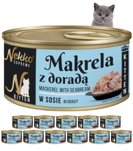 Nekko Supreme Kitten makrela dorada w sosie mokra karma dla kociąt 12x 80g