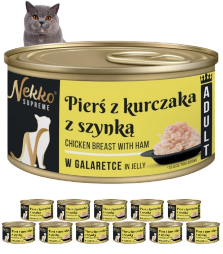 Nekko Supreme Adult pierś z kurczaka szynka w galaretce karma dla kota 12x 80g