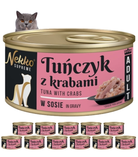 Nekko Supreme Adult tuńczyk z krabami w sosie mokra karma dla kota 12x 80g