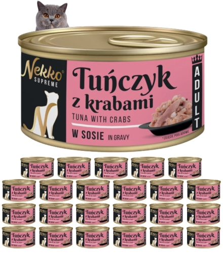 Nekko Supreme Adult tuńczyk z krabami w sosie mokra karma dla kota 24x 80g