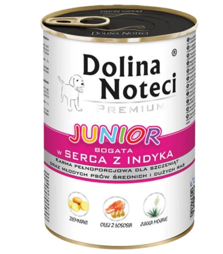Dolina Noteci Premium Junior serca z indyka mokra karma dla szczeniąt 400g