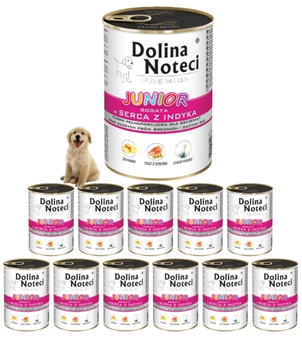 Dolina Noteci Premium Junior serca z indyka mokra karma dla szczeniąt 12x 400g