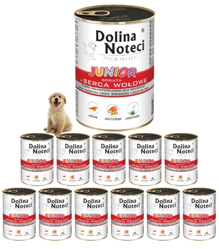 Dolina Noteci Premium Junior bogata w serca wołowe karma dla szczeniąt 12x 400g