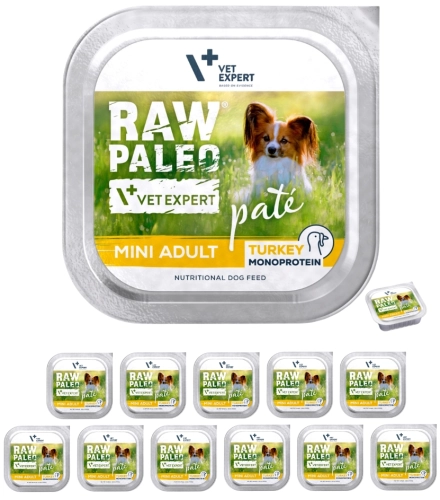 Raw Paleo Mini Adult indyk pasztet mokra karma monobiałkowa dla psa 12x 150g