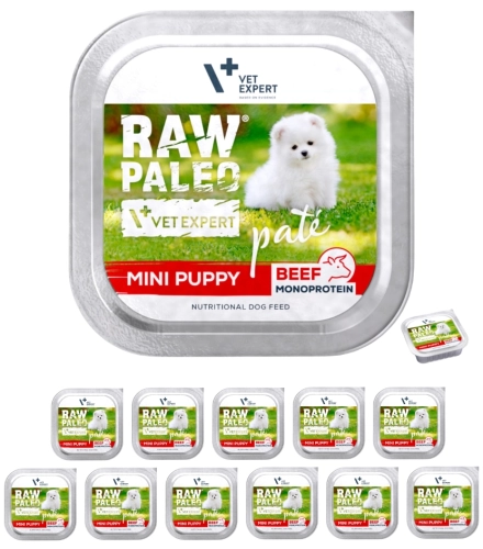 Raw Paleo Mini Puppy wołowina monobiałkowy pasztet dla szczeniąt 12x 150g