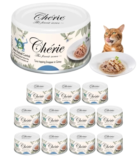 Pettric Cherie Hairball Control tuńczyk z lucjanem mokra karma dla kota 12x 80g