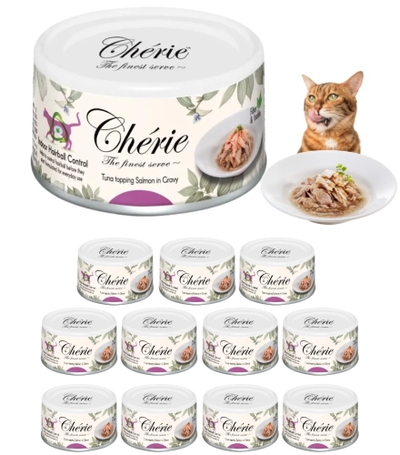 Pettric Cherie Hairball Control tuńczyk z łososiem mokra karma dla kota 12x 80g