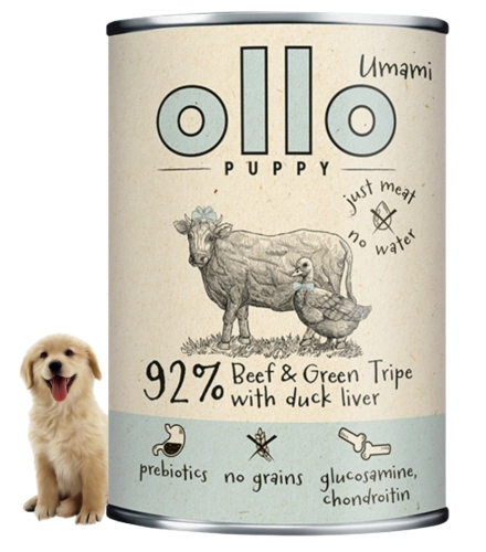 Ollo Puppy Umami wołowina zielone żwacze kacza wątróbka dla szczeniaka 400g