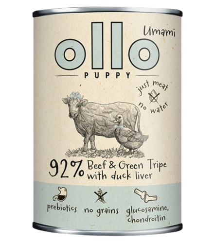 Ollo Puppy Umami wołowina zielone żwacze kacza wątróbka dla szczeniaka 400g