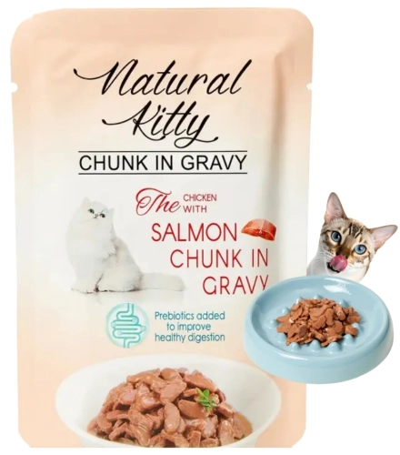 Natural Kitty kawałki kurczaka z łososiem w sosie mokra karma dla kota 85g