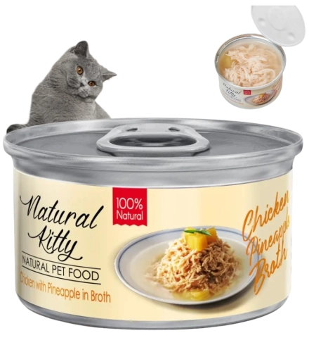 Natural Kitty kurczak z ananasem w bulionie uzupełniająca karma dla kota 80g