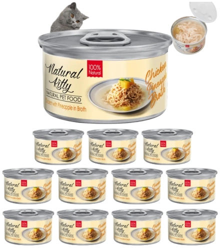 Natural Kitty kurczak z ananasem w bulionie uzupełniająca karma dla kota 12x 80g
