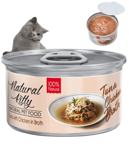 Natural Kitty tuńczyk z kurczakiem w bulionie karma dla kota bez zbóż 80g