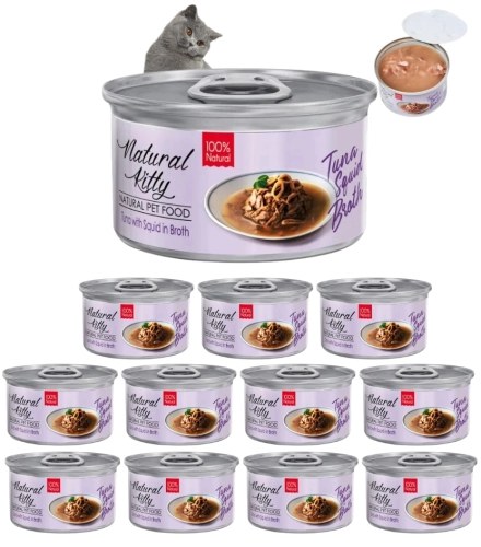 Natural Kitty tuńczyk z kalmarami w bulionie karma dla kota bez zbóż 12x 80g