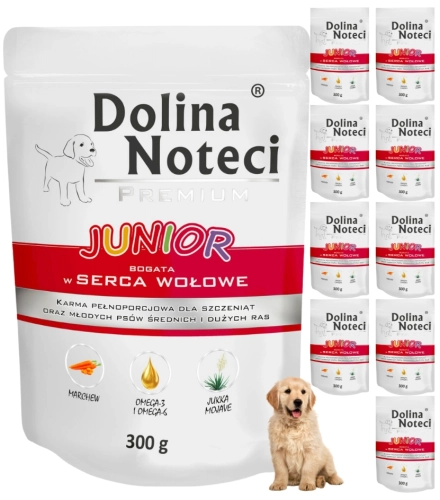 Dolina Noteci Premium Junior serca wołowe mokra karma dla szczeniąt 10x 300g