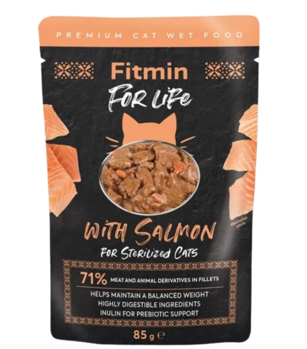 Fitmin For Life łosoś fileciki w sosie karma dla kota sterylizowanego 85g