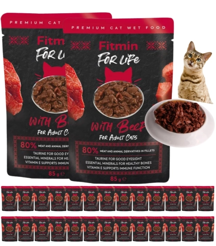 Fitmin For Life wołowina fileciki w sosie mokra karma dla kota 28x 85g