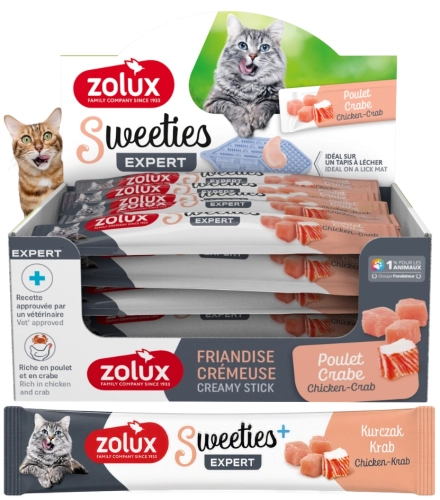 Zolux Sweeties kurczak z krabem kremowy przysmak do lizania dla kota 48x 14g