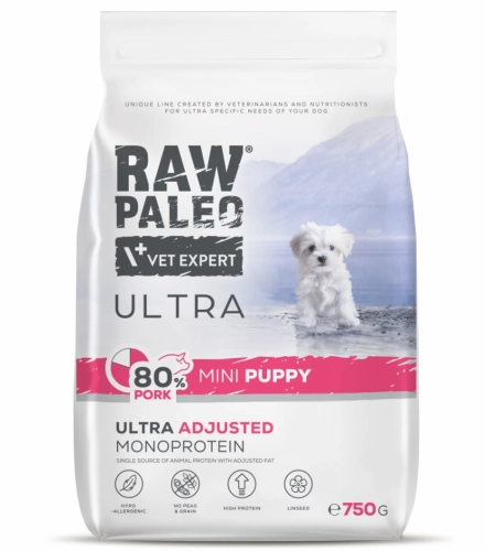 Raw Paleo Ultra Mini Puppy wieprzowina karma dla szczeniąt małych ras 750g