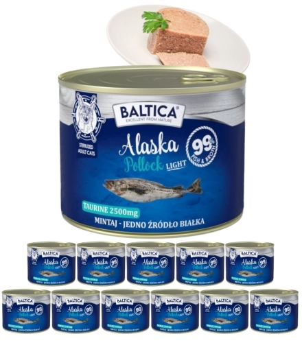Baltica Excellent Alaska Pollock mokra karma dla kota sterylizowanego Light mintaj 12x 185g