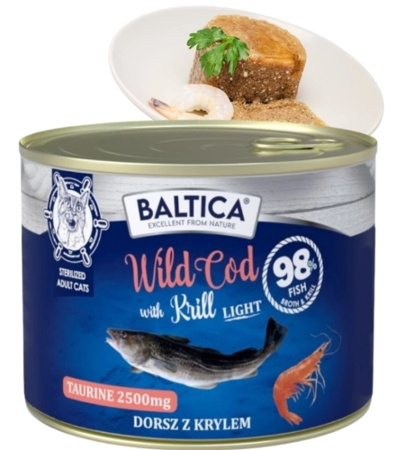 Baltica Excellent Light mokra karma dziki dorsz kryl dla kota sterylizowanego 185g
