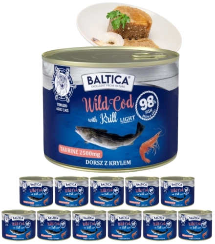Baltica Excellent Light mokra karma dziki dorsz kryl dla kota sterylizowanego 12x 185g