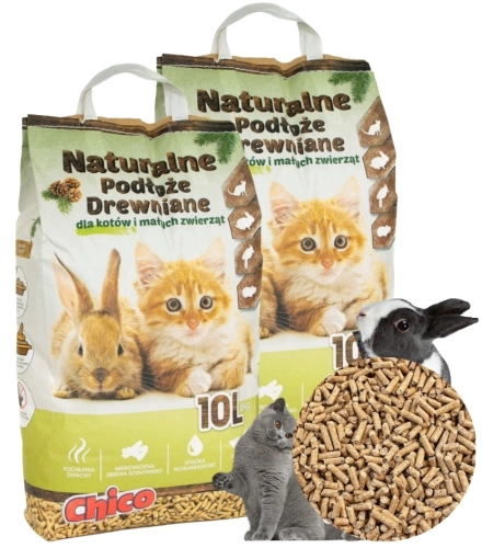 Chico żwirek drewniany pellet dla kota królika gryzoni ściółka chłonna 2x 10L
