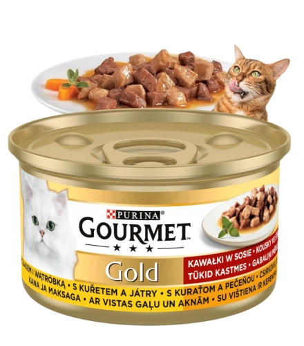 Purina Gourmet Gold Kawałki w sosie z kurczakiem i wątróbką 85g