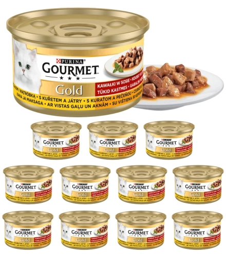 Purina Gourmet Gold Kawałki w sosie z kurczakiem i wątróbką 12 x 85g