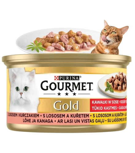 Purina Gourmet Gold mokra karma dla kota łosoś kurczak kawałki w sosie 85g