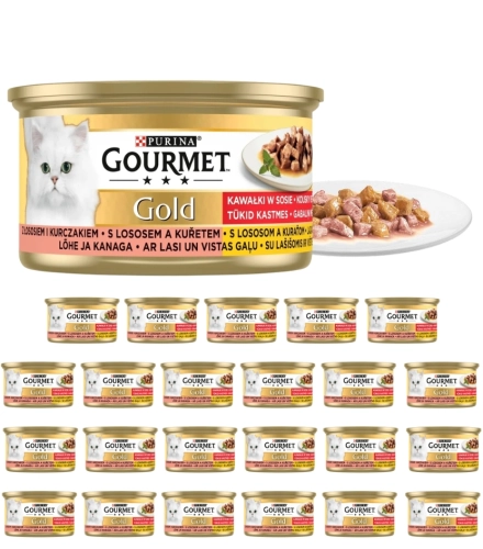 Purina Gourmet Gold mokra karma dla kota łosoś kurczak kawałki w sosie 24x 85g