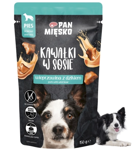 Pan Mięsko mokra karma dla psa wieprzowina z dzikiem kawałki w sosie 150g