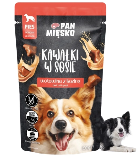 Pan Mięsko mokra karma dla psa wołowina z koziną kawałki w sosie 150g