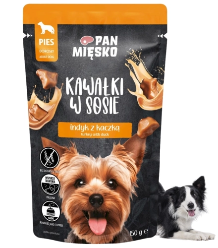 Pan Mięsko mokra karma dla psa indyk z kaczką kawałki w sosie 150g