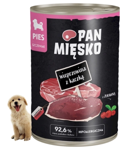 Pan Mięsko wieprzowina z kaczką karma dla szczeniąt bez zbóż  400g