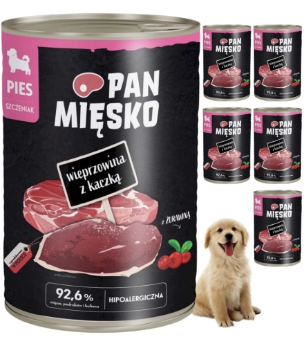 Pan Mięsko wieprzowina z kaczką karma dla szczeniąt bez zbóż 6x 400g