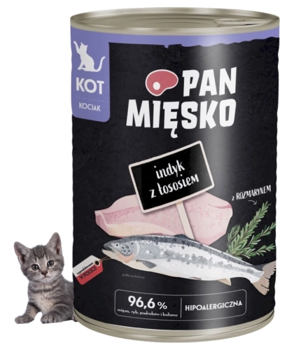 Pan Mięsko mokra karma dla kociąt Indyk z łososiem 400g